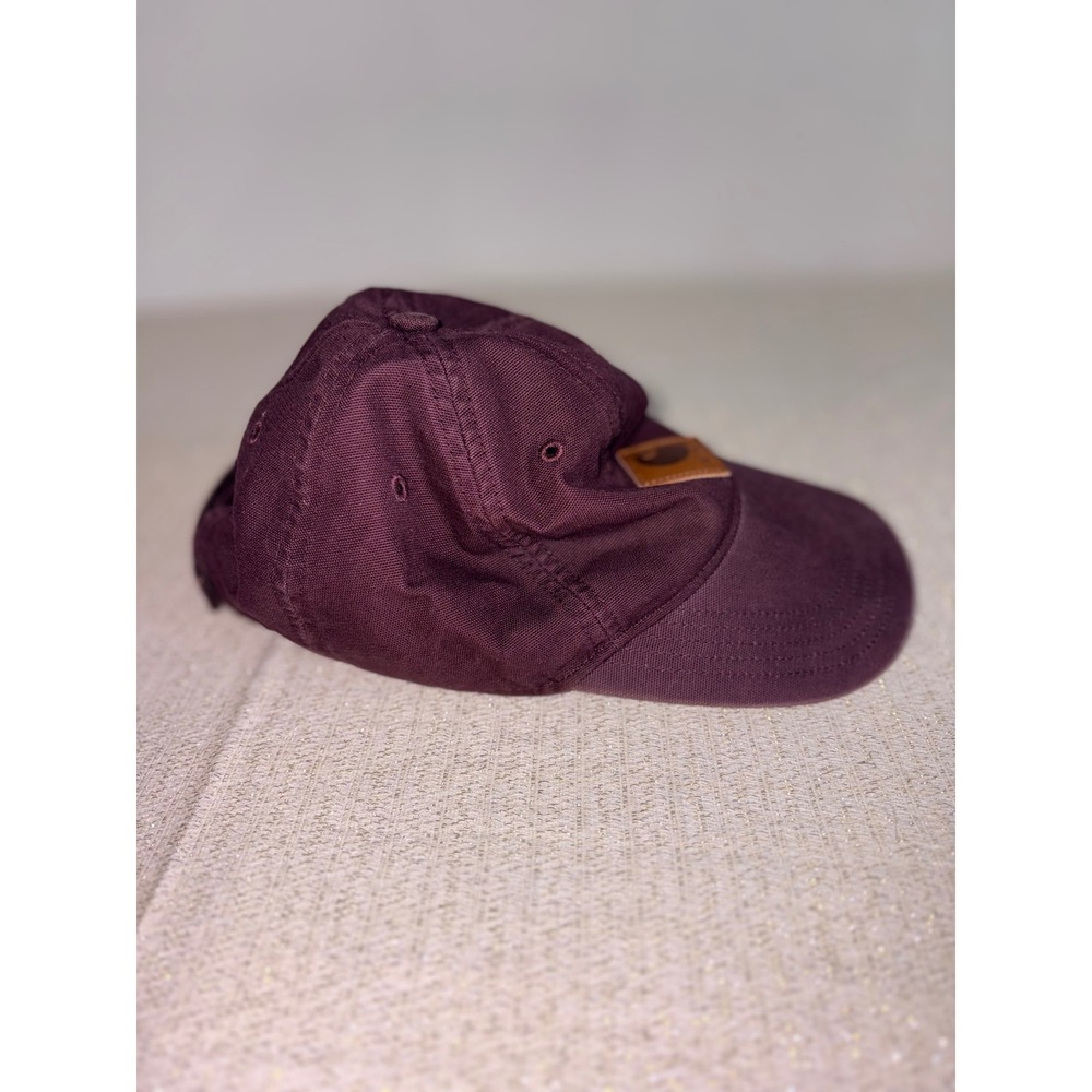 Carhartt Baseball Cap Mens OS Burgundy Excellent Canvas Leather Patch Hat‎